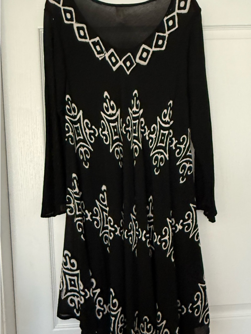 India Boutique Black Dress with White Ornate Pattern